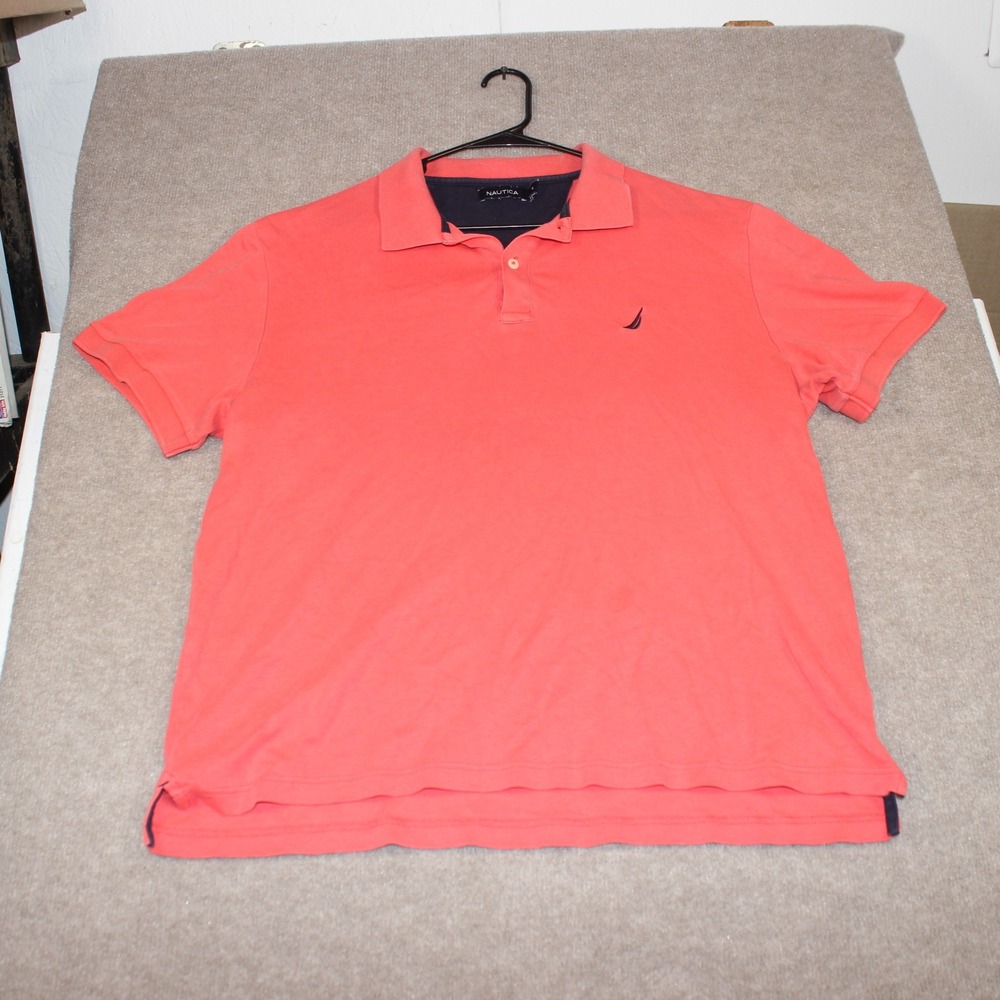 Nautica Mens XL Coral Pink Short Sleeve Cotton Polo Shirt J-Class Logo